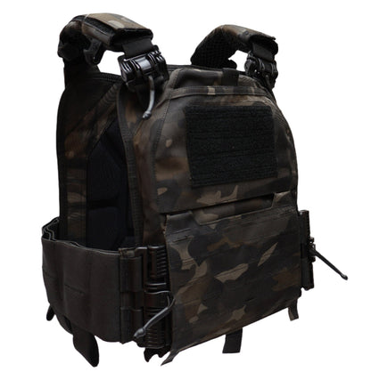 Multicam Black Camouflage QRB tactical vest on a white background.