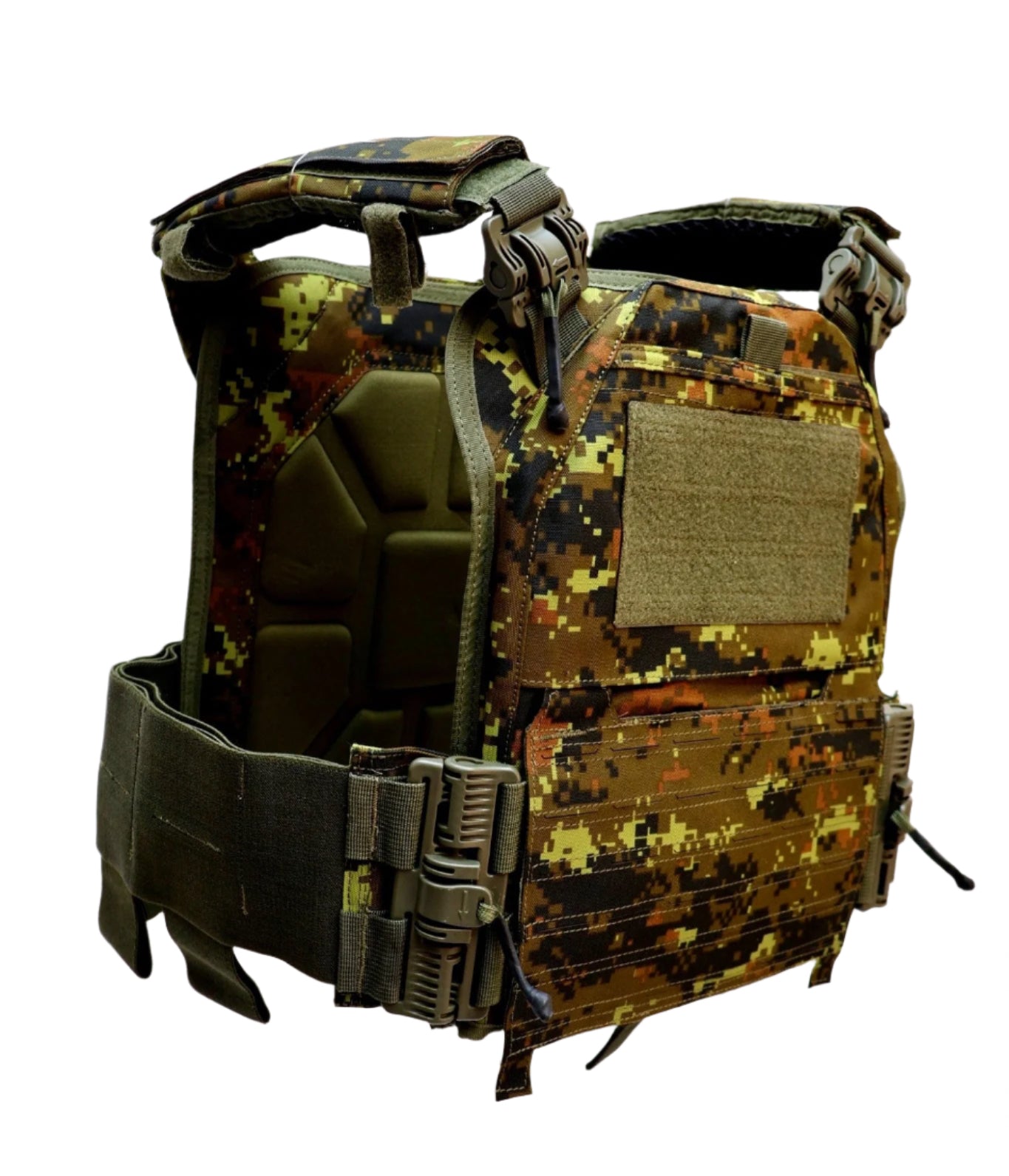 Quick Release Buckle Cadpat / Estonian Digital Camouflage tactical vest with digital pattern on a white background