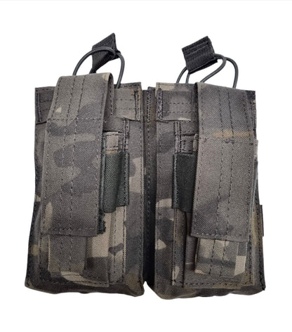 SHS - 22088 AK/9mm DOUBLE  OPEN-TOP MAG POUCH MULTICAM BLACK