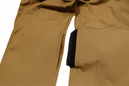 Close-up of brown pants with a white background